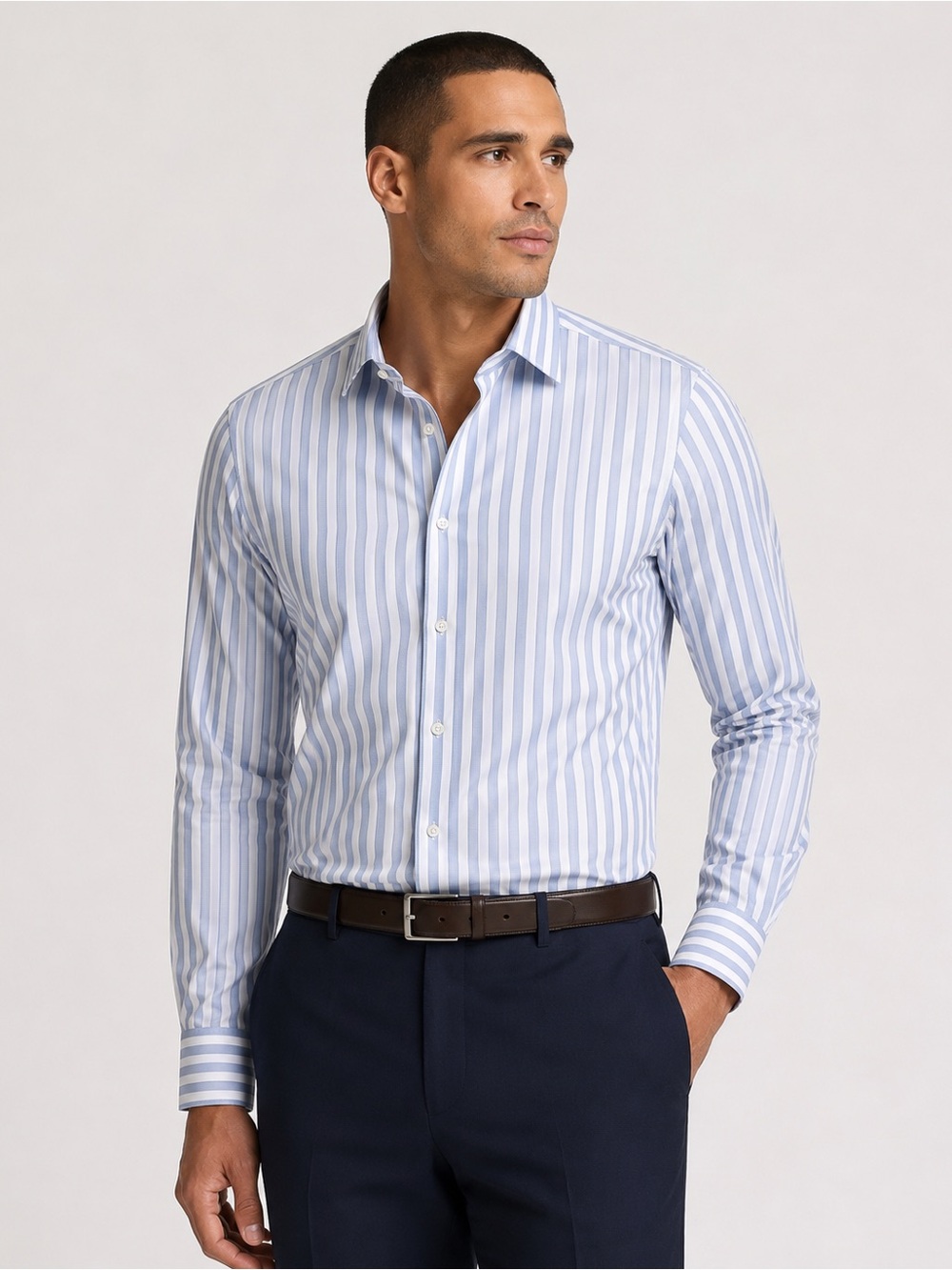 Nordstrom Slim Fit Light Blue and White Striped Non-Iron Dress Shirt